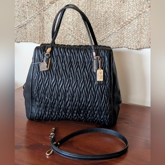 ✨ Coach Limited Edition Large Black Madison Satchel – Gathered Twist Leather 👜 - Picture 3 of 17